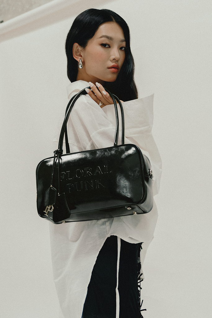 (Floralpunk) Berlin Briefcase Small - Black leather