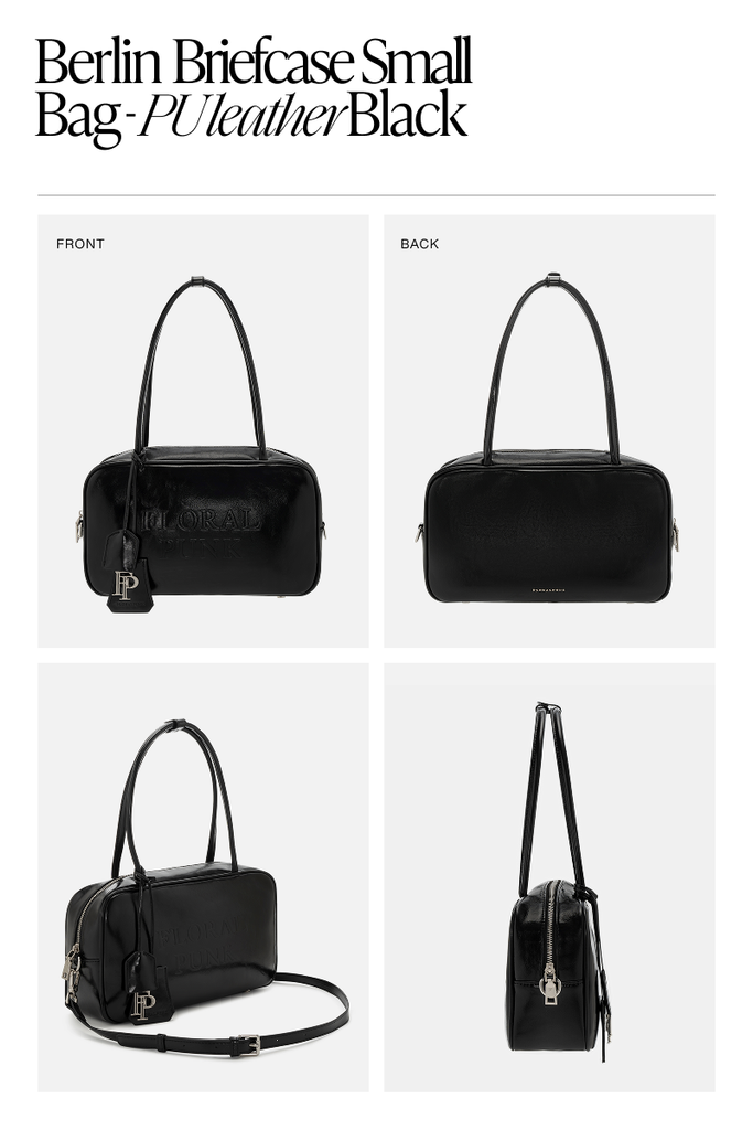 (Floralpunk) Berlin Briefcase Small - Black leather