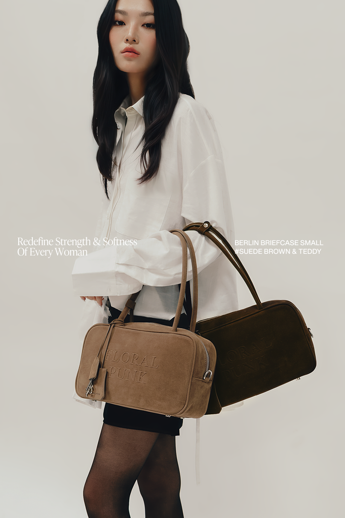 (Floralpunk) Berlin Briefcase Small - Suede Teddy